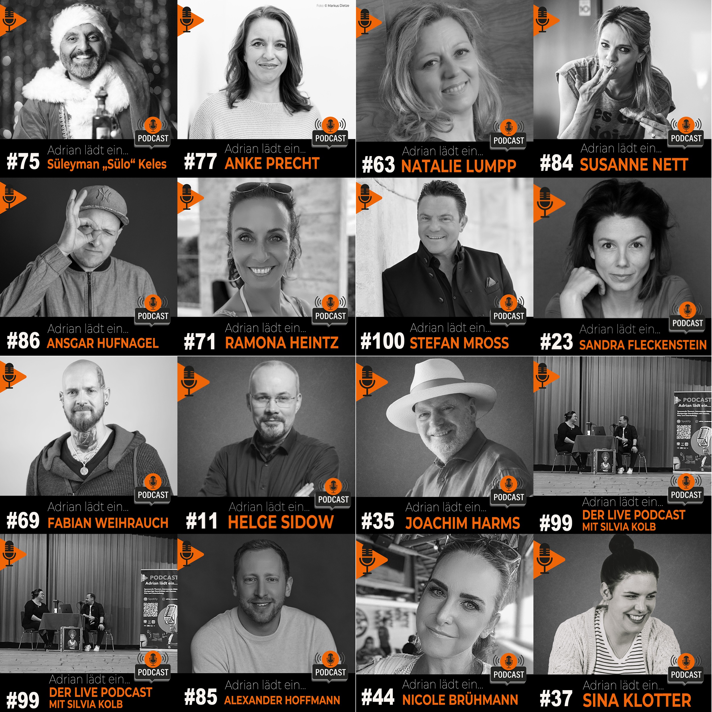 Übersicht aller Gäste bei dem Podcast "Adrian lädt ein" in Rust bei Freiburg.